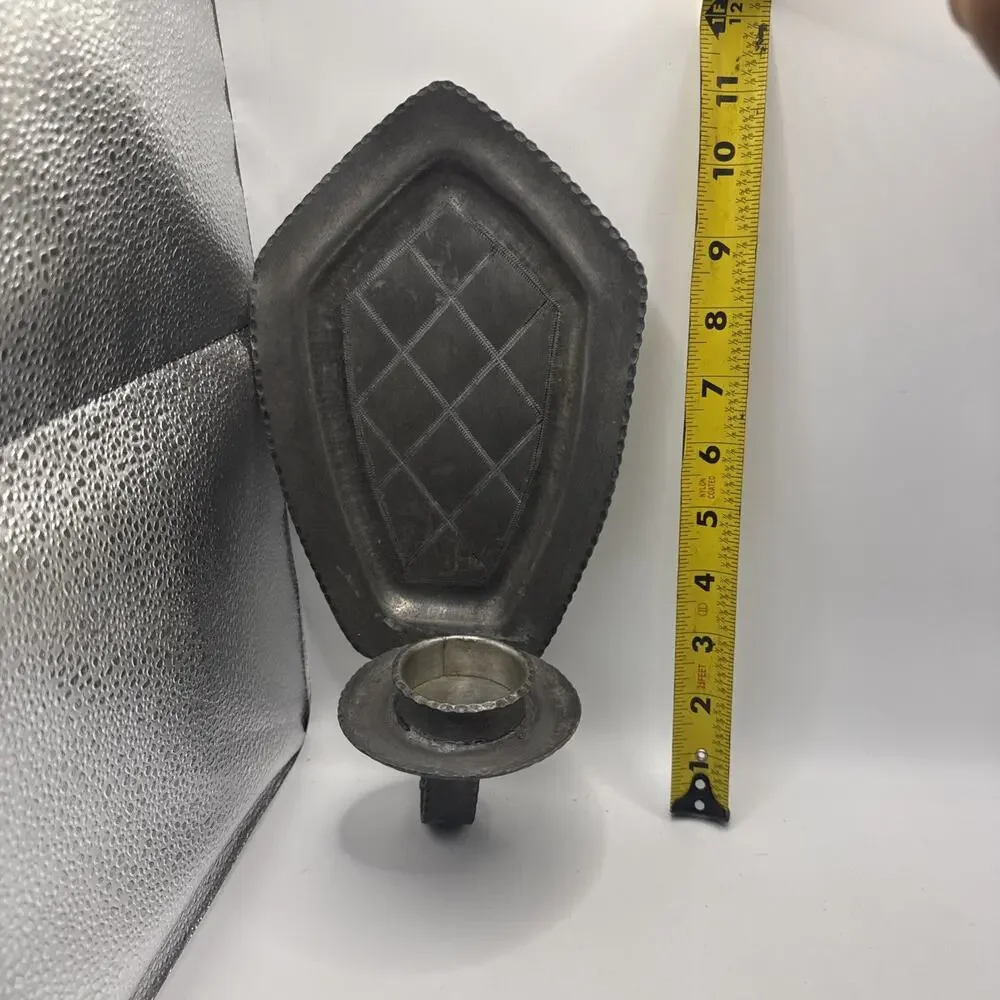 Vintage Hand- Hammered Metal Wall Sconce With Diamond Etched Detail